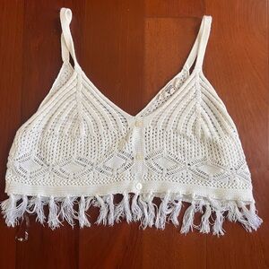 White Crochet Bralette Top with Fringe